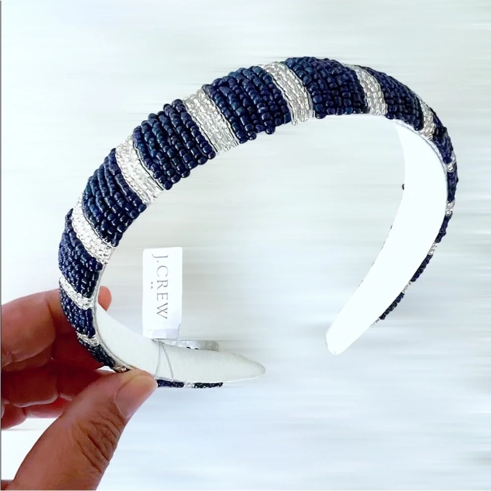 J. Crew Elegant Blue and White Puffy Beaded Headband
